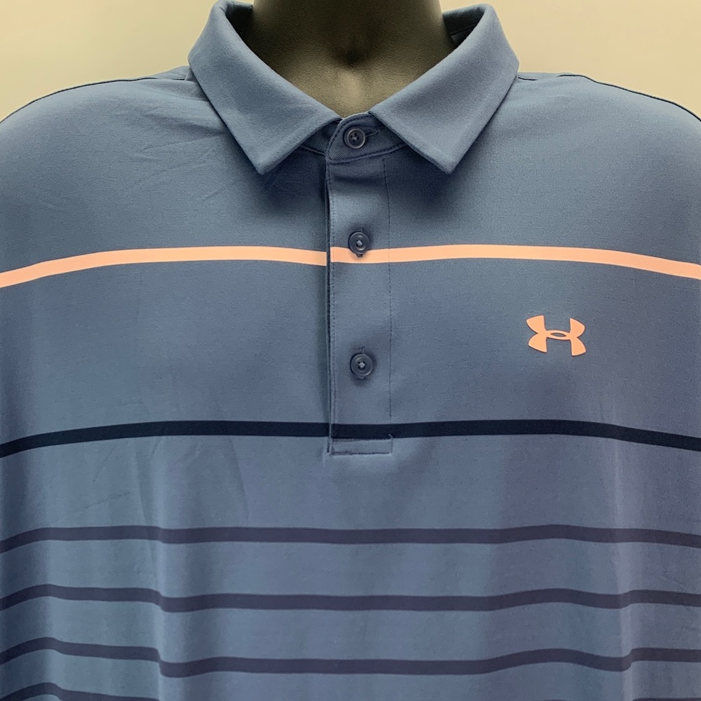Under Armour The Playoff Polo Mens Size 2XL XXL Short Sleeve Shirt Striped Gray